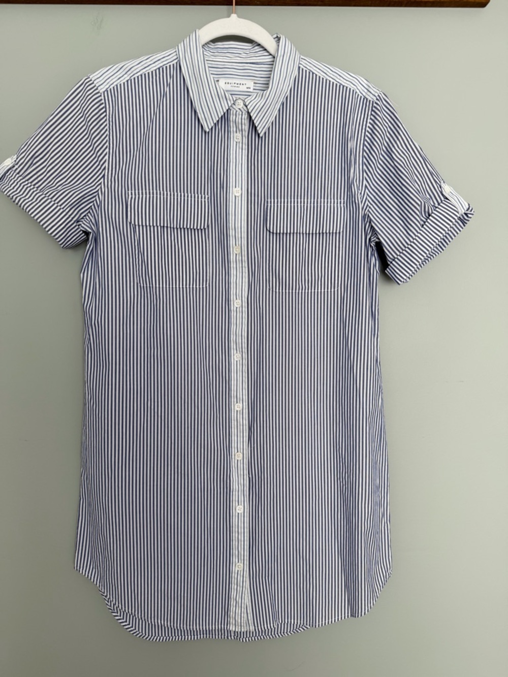 Equipment Signature 100% Cotton Poplin Blue White Striped Collared Shirt Dress